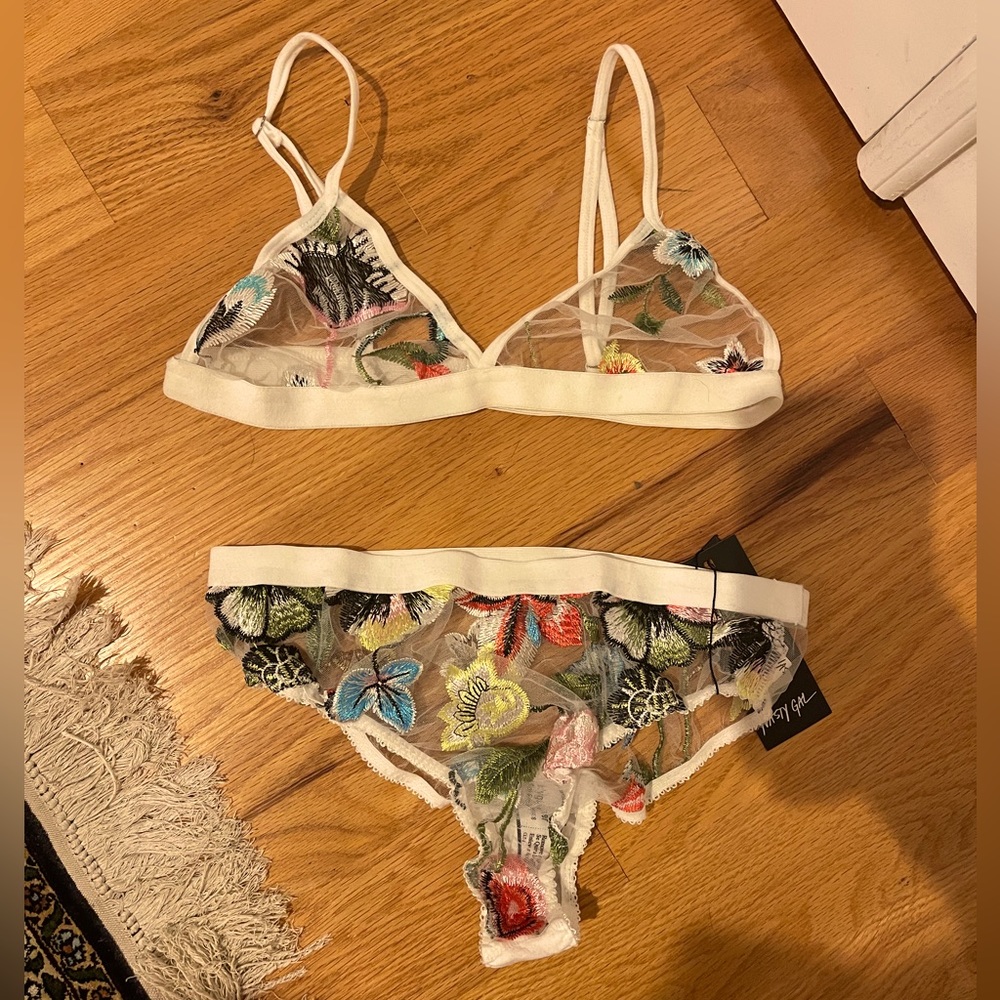 Matching sheer and floral undies and bra set, Nasty Gal, size M bottoms + S top